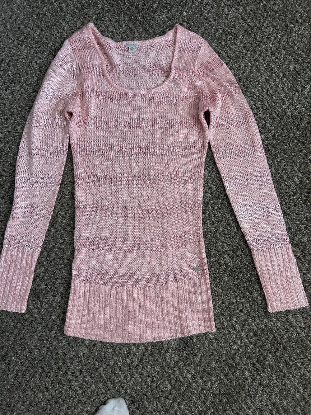 GUESS Pink Scoop Neck Women's Sweater with Sequins Lightweight Knit